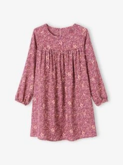 Robe Fluide Imprimée Fille Vert Motifs Biches/fleurs - Vertbaudet