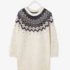 Robe Jacquard Fille En Tricot Irisé Ecru - Vertbaudet