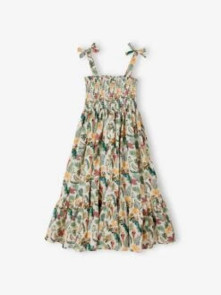 Robe Longue à Smocks Fille Carreaux Vert - Vertbaudet