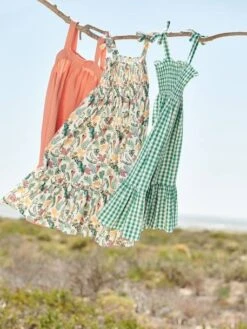 Robe Longue à Smocks Fille Carreaux Vert - Vertbaudet -Petite Modeuse robe longue a smocks fille 3