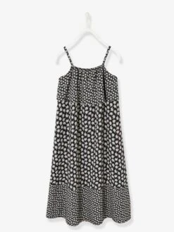 Robe Longue à Volants Noir Imprimé - Vertbaudet -Petite Modeuse robe longue a volants 2