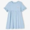 Robe Manches Courtes En Broderie Anglaise Fille Bleu Grisé - Vertbaudet