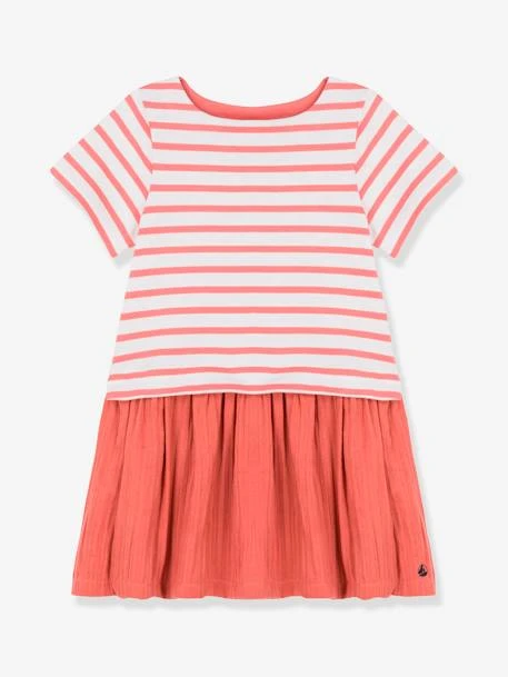 Robe Manches Courtes En Jersey Et Gaze De Coton Bio PETIT BATEAU Rayé Papaye - Petit Bateau 1 Robe Manches Courtes En Jersey Et Gaze De Coton Bio PETIT BATEAU Rayé Papaye - Petit Bateau