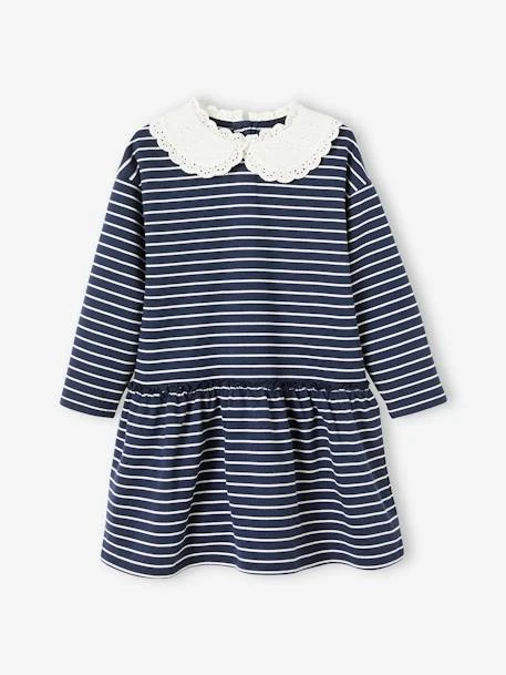 Robe Marinière Col Claudine Fille Encre Rayé - Vertbaudet 1 Robe Marinière Col Claudine Fille Encre Rayé - Vertbaudet