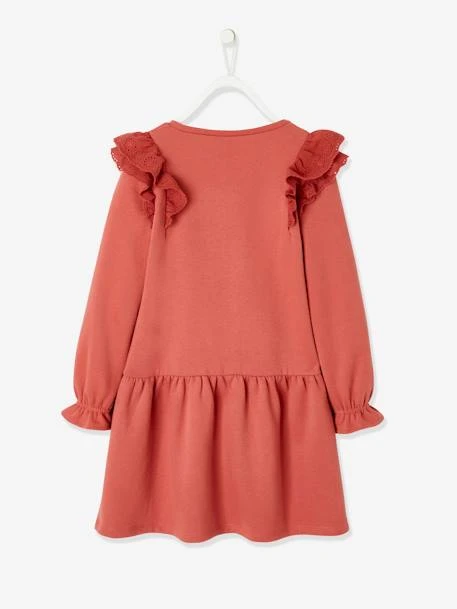 Robe Molleton à Volants En Broderie Anglaise Fille Rose Hâlé - Vertbaudet 2 Robe Molleton à Volants En Broderie Anglaise Fille Rose Hâlé - Vertbaudet – Image 2