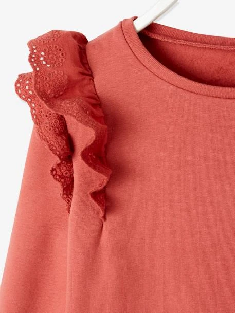 Robe Molleton à Volants En Broderie Anglaise Fille Rose Hâlé - Vertbaudet 3 Robe Molleton à Volants En Broderie Anglaise Fille Rose Hâlé - Vertbaudet – Image 3