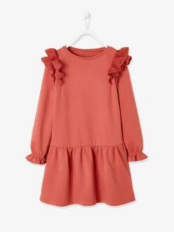 Robe Molleton à Volants En Broderie Anglaise Fille Rose Hâlé - Vertbaudet