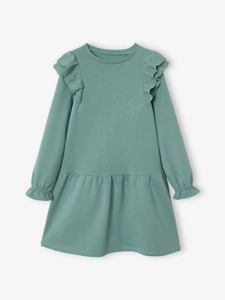 Robe Molleton à Volants En Broderie Anglaise Fille Rose Hâlé - Vertbaudet 5 Robe Molleton à Volants En Broderie Anglaise Fille Rose Hâlé - Vertbaudet – Image 5