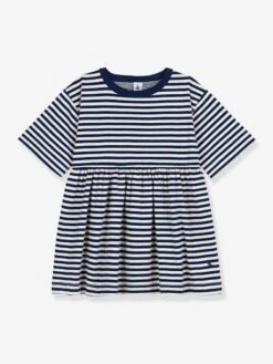 Robe Rayée Manches 3/4 Enfant Coton PETIT BATEAU Bleu - Petit Bateau