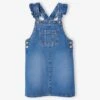 Robe-salopette En Jean Fille Bretelles à Volants Stone - Vertbaudet