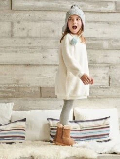 Robe Sweat En Sherpa Avec Broderie Irisée Fille écru - Vertbaudet