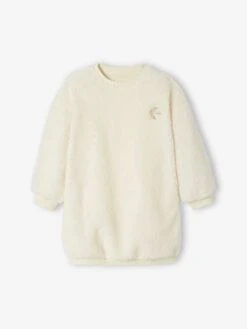 Robe Sweat En Sherpa Avec Broderie Irisée Fille écru - Vertbaudet -Petite Modeuse robe sweat en sherpa avec broderie irisee fille 3