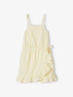 Robe Volantée à Bretelles Fille Effet Portefeuille Fantaisie Blanc - Vertbaudet -Petite Modeuse robe volantee a bretelles fille effet portefeuille fantaisie 2