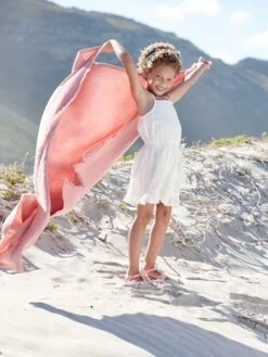 Robe Volantée à Bretelles Fille Effet Portefeuille Fantaisie Blanc - Vertbaudet