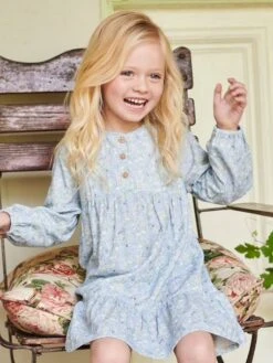 Robe Volantée à Fleurs Fille Détail Matelassé Fantaisie Bleu Ciel - Vertbaudet -Petite Modeuse robe volantee a fleurs fille detail matelasse fantaisie 4