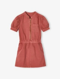 Robe Zippée Manches Boules Fille Terracotta - Vertbaudet