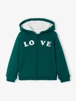 Sweat à Capuche Doublé Sherpa Vert Anglais - Vertbaudet