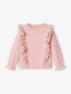 Sweat à Volants Brodés Fleurs Fille Rose Poudré - Vertbaudet -Petite Modeuse sweat a volants brodes fleurs fille 2