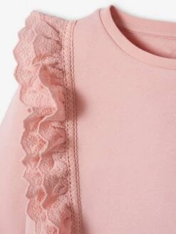 Sweat à Volants Brodés Fleurs Fille Rose Poudré - Vertbaudet -Petite Modeuse sweat a volants brodes fleurs fille 4