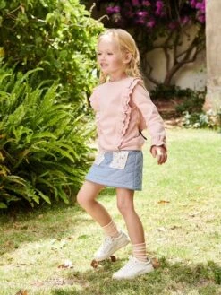 Sweat à Volants Brodés Fleurs Fille Rose Poudré - Vertbaudet -Petite Modeuse sweat a volants brodes fleurs fille 5