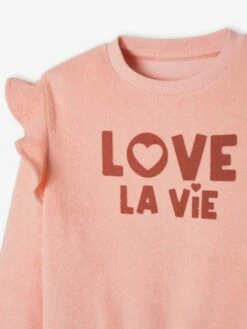 Sweat à Volants En éponge Fille Rose Pâle - Vertbaudet -Petite Modeuse sweat a volants en eponge fille 2