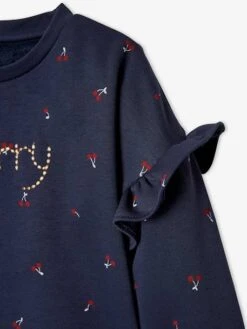 Sweat à Volants Fille Détails Fantaisie Bleu Imprimé Cerises - Vertbaudet -Petite Modeuse sweat a volants fille details fantaisie 2