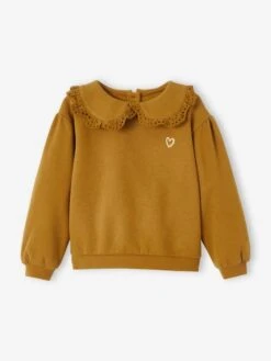 Sweat Col Claudine En Broderie Anglaise Fille Caramel - Vertbaudet -Petite Modeuse sweat col claudine en broderie anglaise fille 2