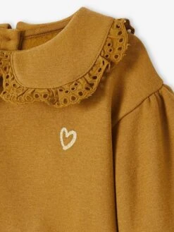 Sweat Col Claudine En Broderie Anglaise Fille Caramel - Vertbaudet -Petite Modeuse sweat col claudine en broderie anglaise fille 4