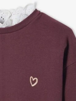 Sweat Col Montant En Broderie Anglaise Fille Prune - Vertbaudet -Petite Modeuse sweat col montant en broderie anglaise fille 2