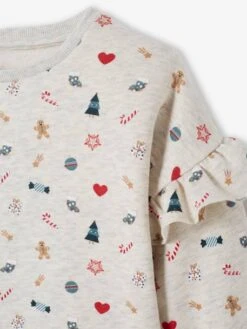 Sweat De Noël Fille Manches Volantées écru - Vertbaudet -Petite Modeuse sweat de noel fille manches volantees 2
