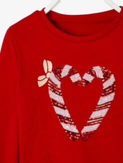 Sweat De Noël Motif Coeur En Sequins Détails Irisés Rouge - Vertbaudet -Petite Modeuse sweat de noel motif coeur en sequins details irises 3