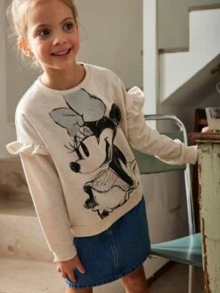 Sweat Fille Disney® à Volants Beige Chiné - Minnie -Petite Modeuse sweat fille disney a volants 4
