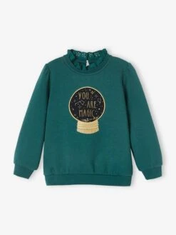 Sweat Motif Boule Magique Animée De Sequins Fille Vert Anglais - Vertbaudet