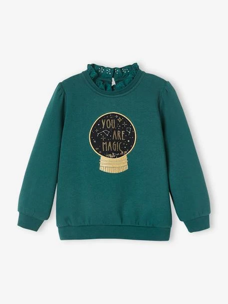 Sweat Motif Boule Magique Animée De Sequins Fille Vert Anglais - Vertbaudet 1 Sweat Motif Boule Magique Animée De Sequins Fille Vert Anglais - Vertbaudet