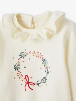 Sweat Motif Couronne De Noël Fille écru - Vertbaudet -Petite Modeuse sweat motif couronne de noel fille 2