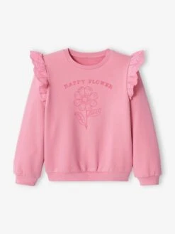 Sweat Motif Fleur Flocké Fille Volants En Broderie Anglaise Rose Bonbon - Vertbaudet -Petite Modeuse sweat motif fleur flocke fille volants en broderie anglaise 3