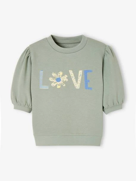 Sweat Motif "love" Fille Manches Boules Courtes Vert D'eau - Vertbaudet 1 Sweat Motif "love" Fille Manches Boules Courtes Vert D'eau - Vertbaudet