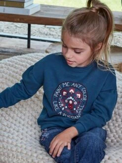 Sweat Motif Poupée Russe Fille Bleu Ardoise Foncé - Vertbaudet
