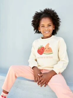 Sweat Motifs Fruits Fille Rose Pâle - Vertbaudet -Petite Modeuse sweat motifs fruits fille 4