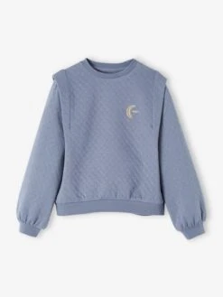 Sweat Quilté Avec Broderie Irisée Fille Bleu - Vertbaudet