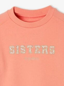Sweat Romantique Lettres Fantaisie Fille Corail - Vertbaudet -Petite Modeuse sweat romantique lettres fantaisie fille 2