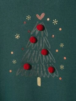 Sweat Sapin De Noël Fille Avec Pompons Et Détails Brillants Vert Sapin - Vertbaudet -Petite Modeuse sweat sapin de noel fille avec pompons et details brillants 2