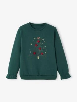 Sweat Sapin De Noël Fille Avec Pompons Et Détails Brillants Vert Sapin - Vertbaudet