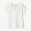 T-shirt à Collerette En Broderie Anglaise Fille écru - Vertbaudet