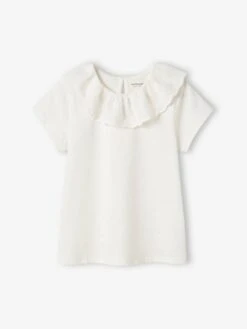T-shirt à Collerette En Broderie Anglaise Fille écru - Vertbaudet