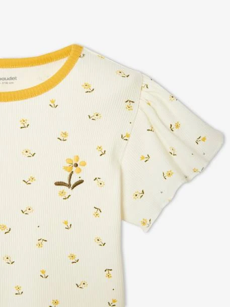 T-shirt à Côtes Imprimé Fille Jaune Imprimé - Vertbaudet 3 T-shirt à Côtes Imprimé Fille Jaune Imprimé - Vertbaudet – Image 3