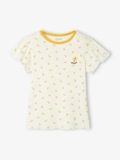 T-shirt à Côtes Imprimé Fille Jaune Imprimé - Vertbaudet