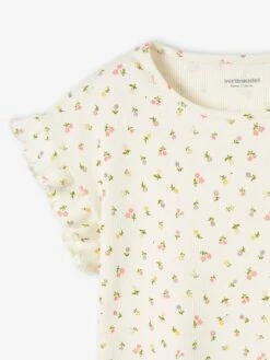 T-shirt à Côtes Imprimé Fleurs Fille Encre - Vertbaudet -Petite Modeuse t shirt a cotes imprime fleurs fille 2