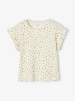 T-shirt à Côtes Imprimé Fleurs Fille Encre - Vertbaudet