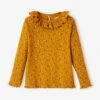 T-shirt à Fleurs En Maille Côtelée Fille Curry - Vertbaudet